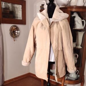 Women's Cream Shearling Jacket Genuine Suede Excellent Condition Super Warm Xl